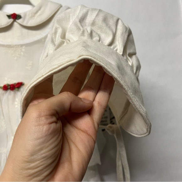 Vintage Set Infant Dress Size 3-6 M Bonnet Girl Linen Lace NWT M Bright Future - Picture 8 of 17